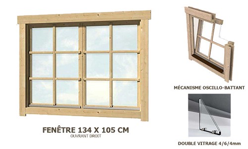 Fenêtre 134 x 105 cm pour abri de jardin bois